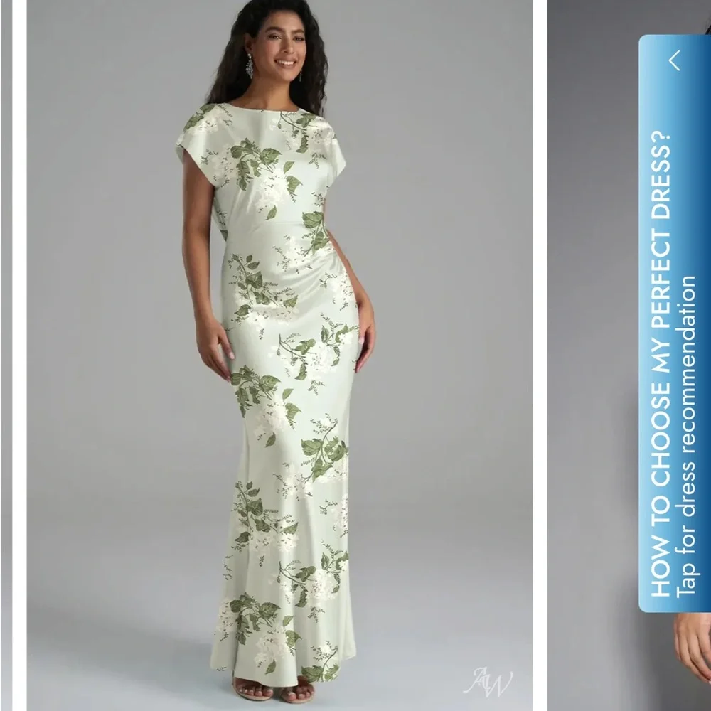 Elegant Mint Floral Satin Gown garden party new 6 satin green AW BRIDAL - Picture 1 of 7